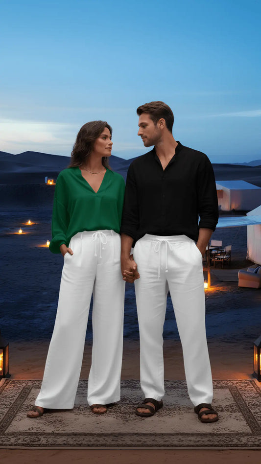 2 PANTALON 100%LIN-(COUPLE)