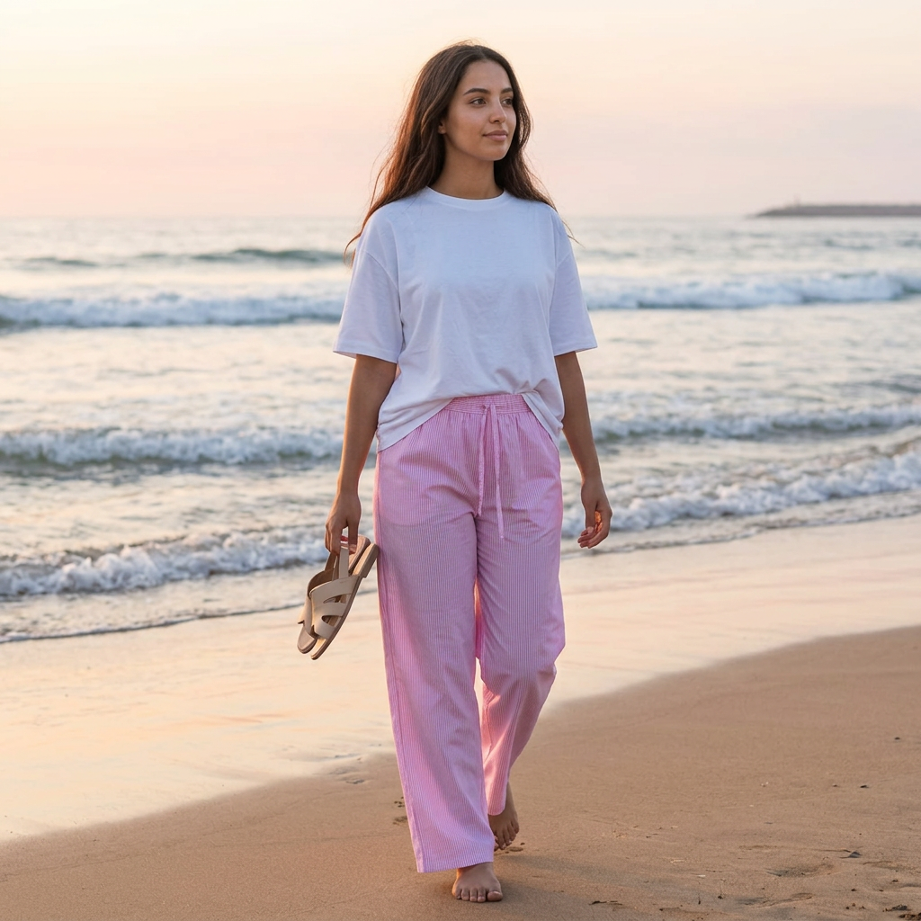 Pantalon À RAYURES — ROSE SIGNATURE