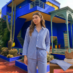 Ensemble Chemise & Pantalon Rayé -Bleu Majorelle