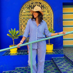 Ensemble Chemise & Pantalon Rayé -Bleu Majorelle